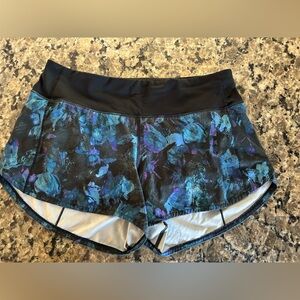 Lululemon Speed Up Short Floral Shift Blue Multi Black Run Athleisure Gym Sz 8